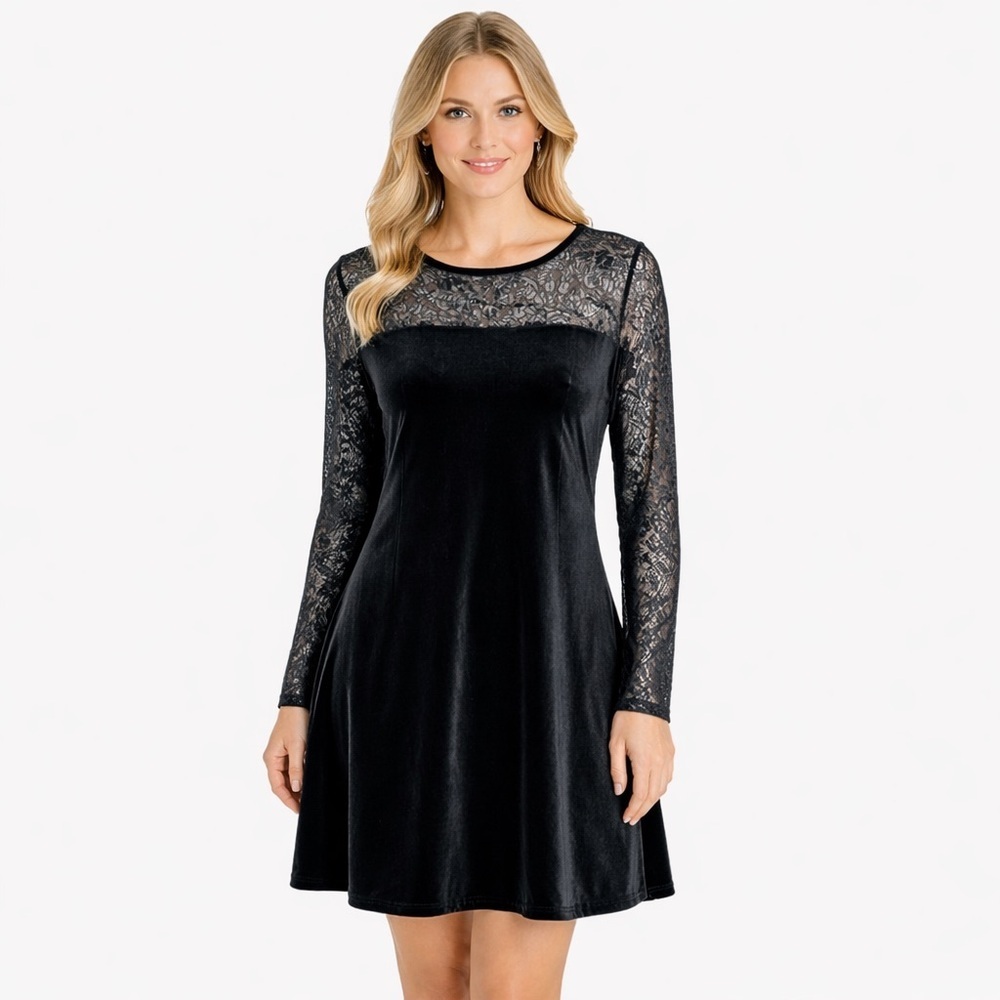 Jacqueline Ferrar Size 14 Black Long Sleeves Velvet Paisley Burnout Dress Party